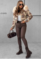Krótka Jacke w kwiaty z futerkiem Frosted Flowers Beige
