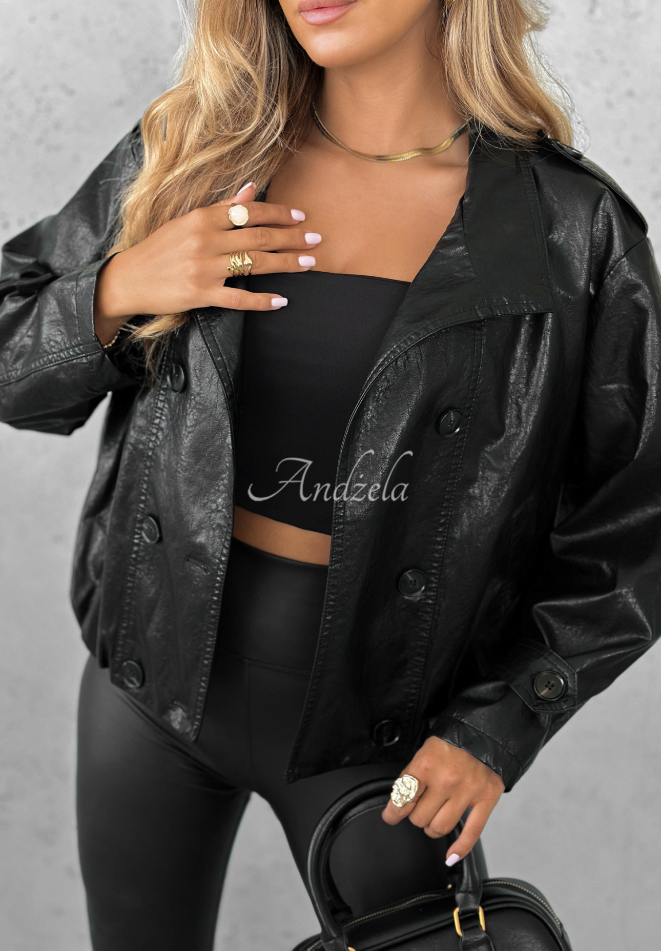 Lederjacke mit Knöpfen Don’t React Schwarz
