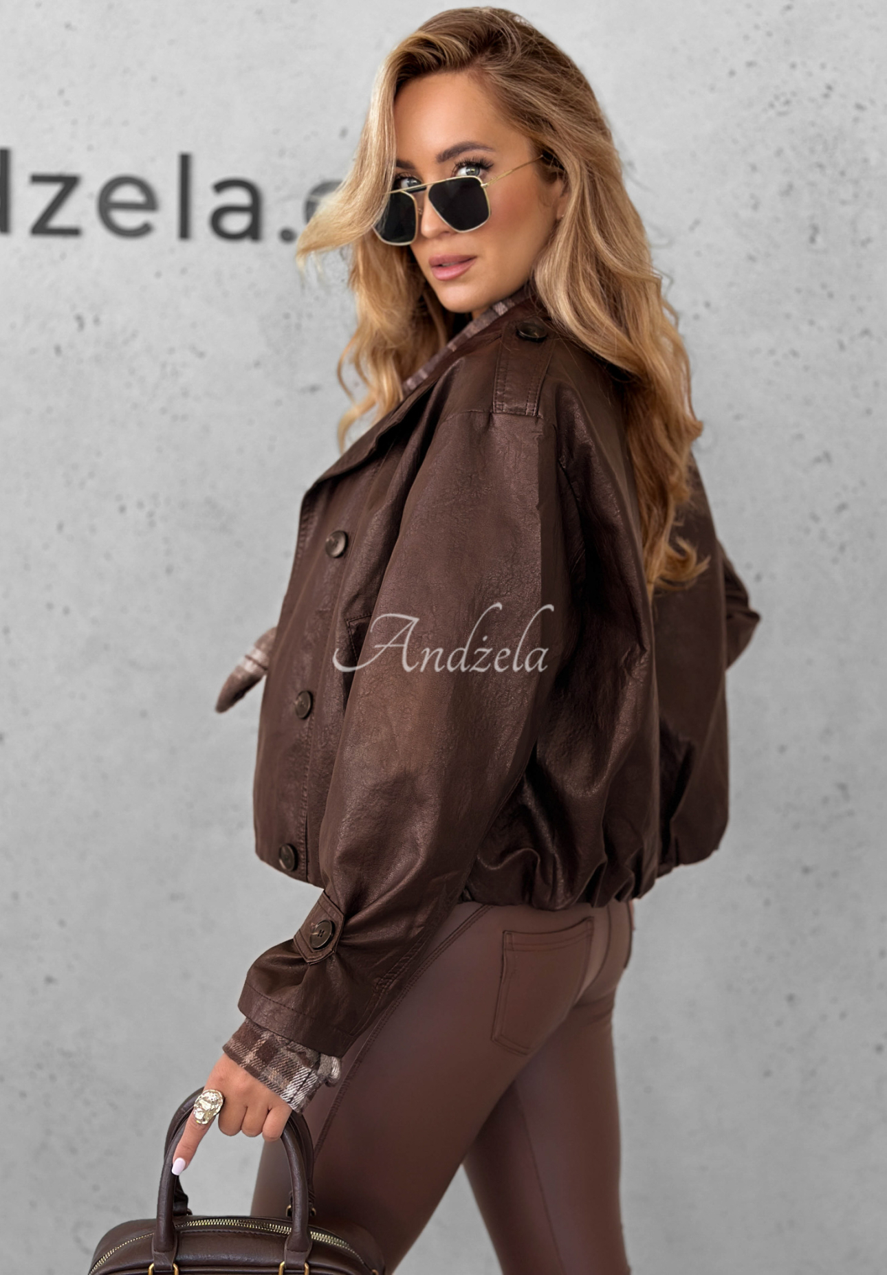 Lederjacke mit Knöpfen Don’t React Schokoladenbraun