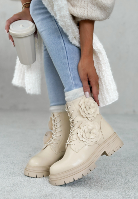 Lederstiefeletten mit Blumen Whispering Pines Beige