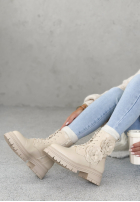Skórzane Stiefeletten z kwiatami Whispering Pines Beige