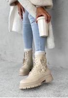 Skórzane Stiefeletten z kwiatami Whispering Pines Beige