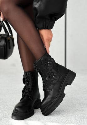 Lederstiefeletten mit Blumen Whispering Pines Schwarz