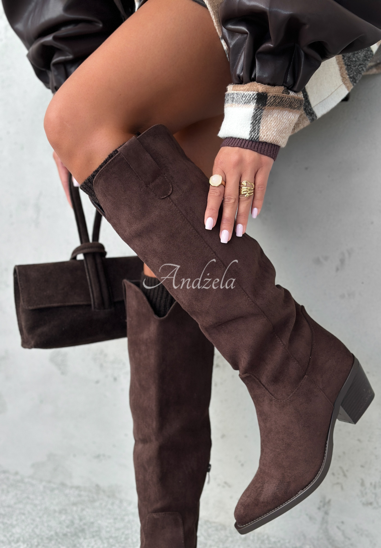 Lange Wildlederstiefel Weather Channel Schokoladenbraun