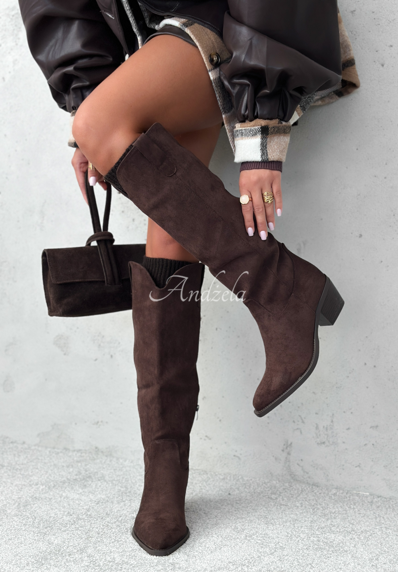 Lange Wildlederstiefel Weather Channel Schokoladenbraun