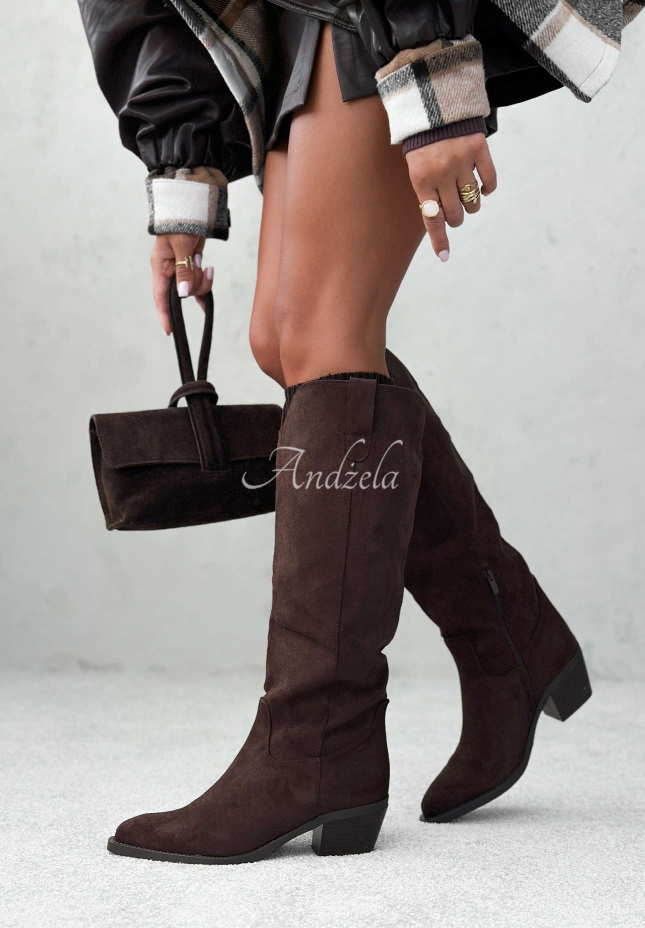 Lange Wildlederstiefel Weather Channel Schokoladenbraun