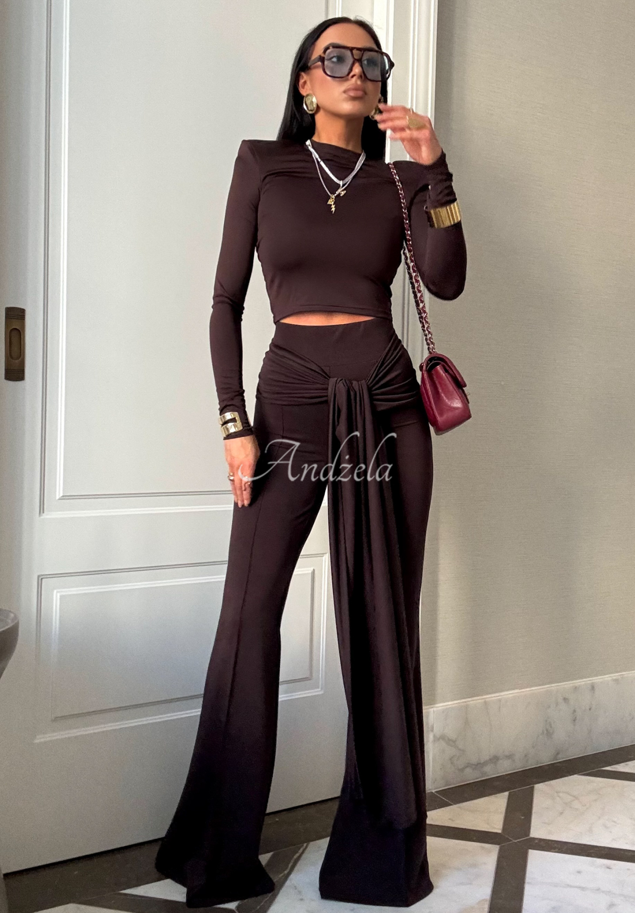 Viscose set blouse and bell bottoms La Milla Kinda Famous chocolate