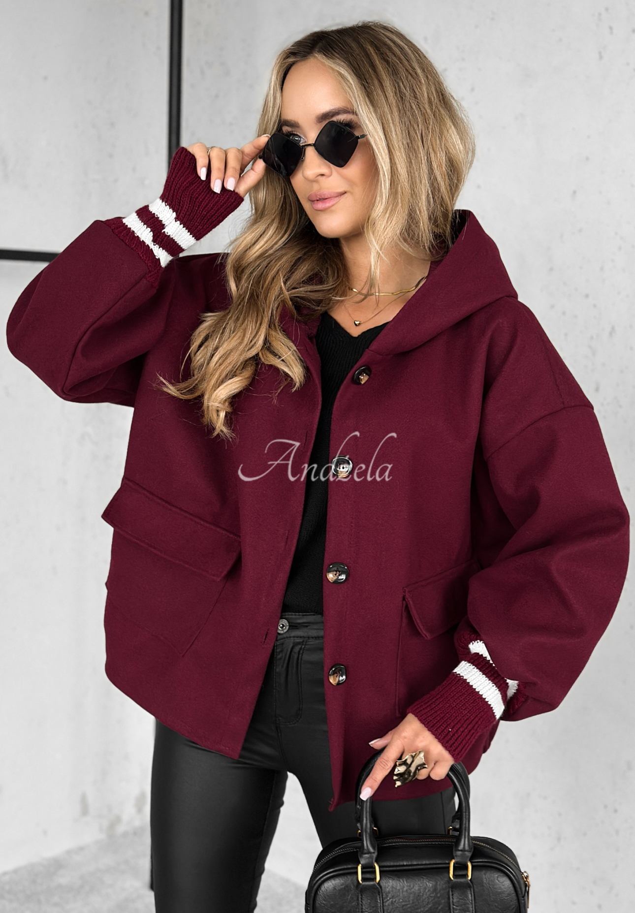 Kurze Jacke mit Kapuze Your New Number Burgunderrot