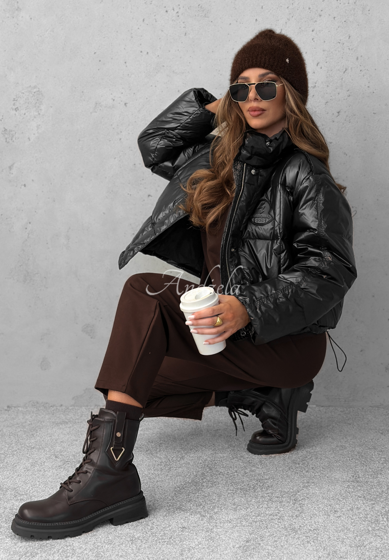 Daunenjacke Golden Leaves Schwarz