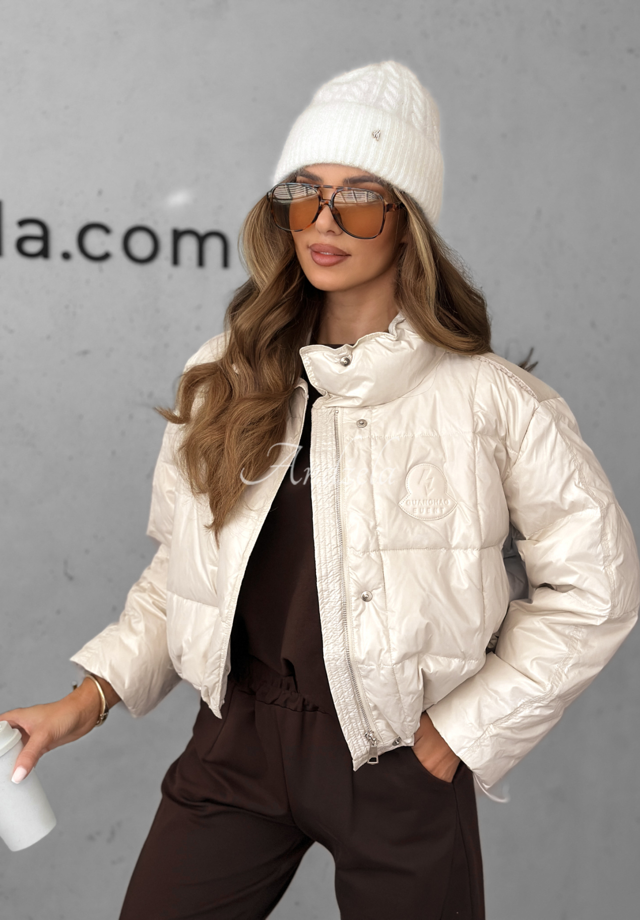 Daunenjacke Golden Leaves Beige