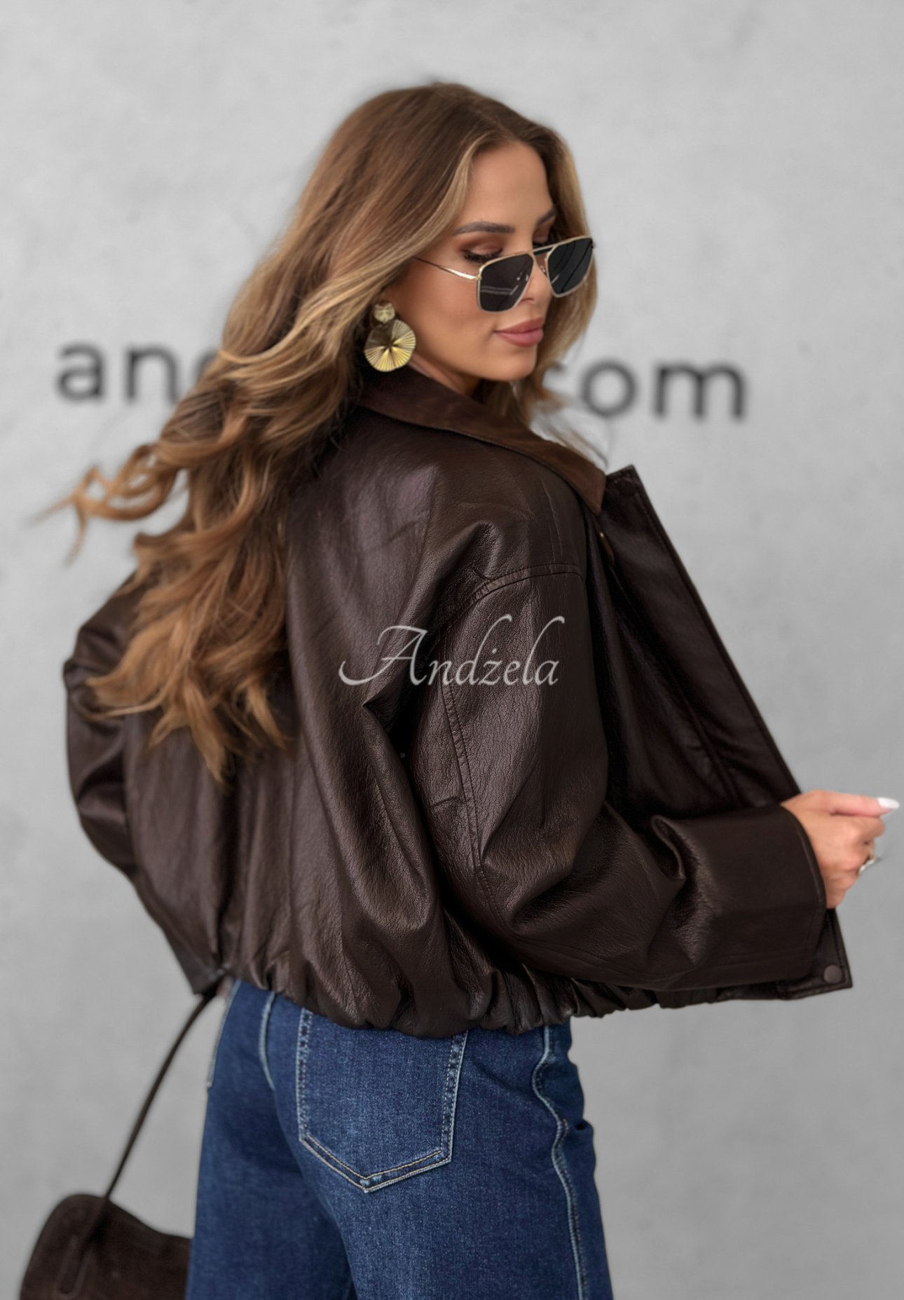 Bomberjacke aus Leder Bye For Now Schokoladenbraun