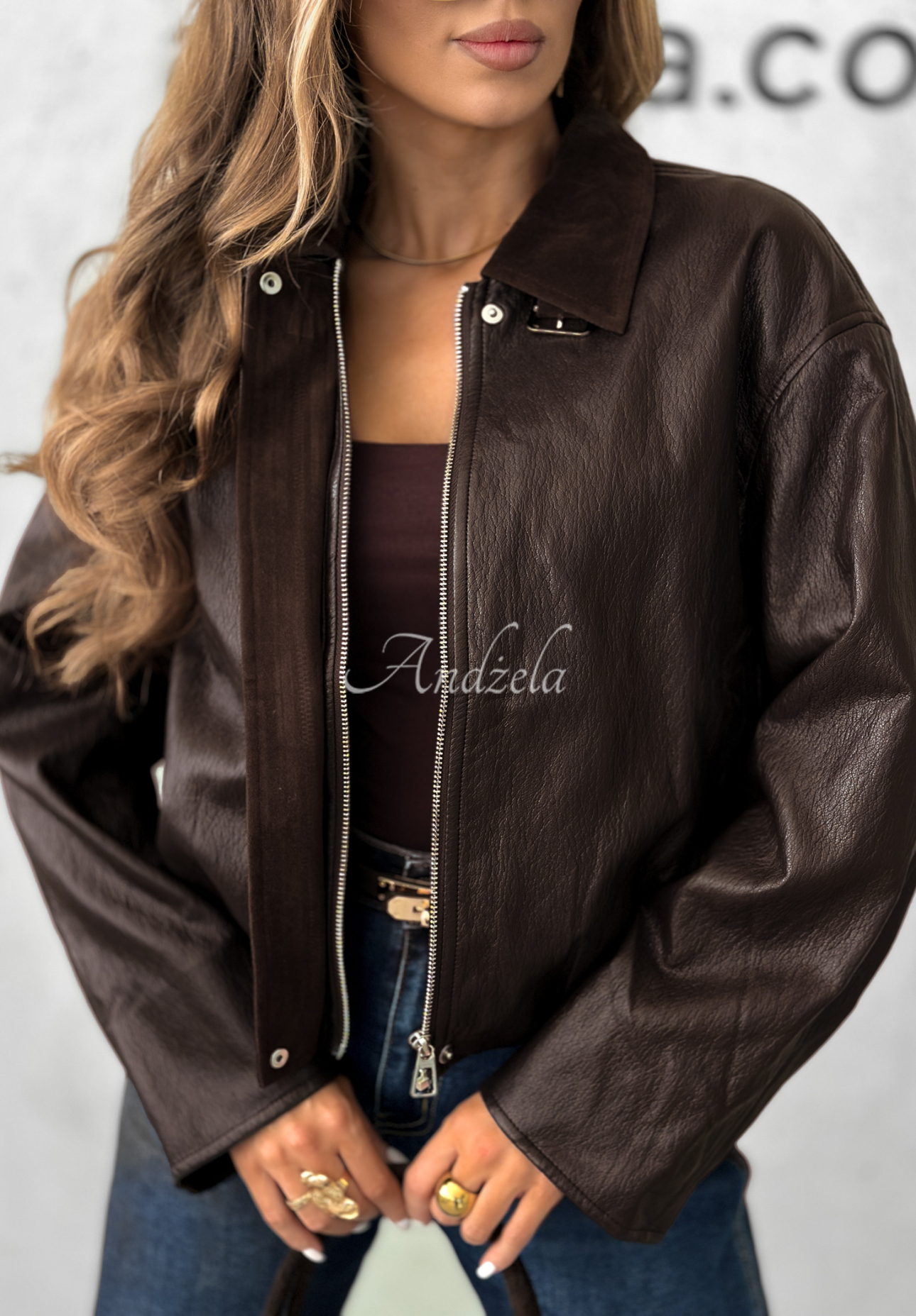Bomberjacke aus Leder Bye For Now Schokoladenbraun