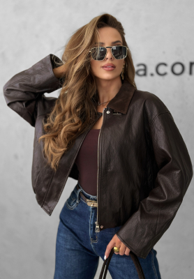 Bomberjacke aus Leder Bye For Now Schokoladenbraun