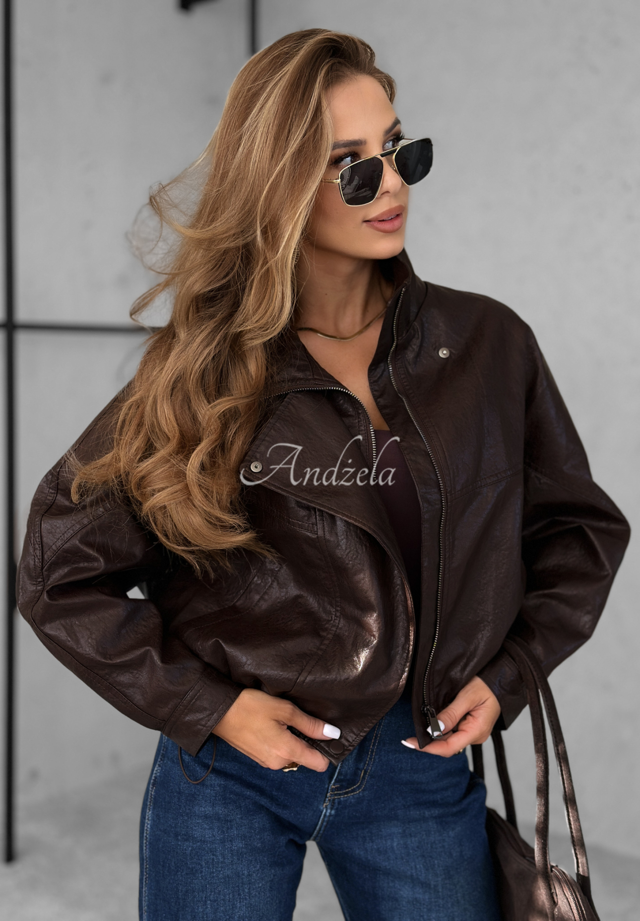 Bikerjacke aus Leder All Yours Now Schokoladenbraun