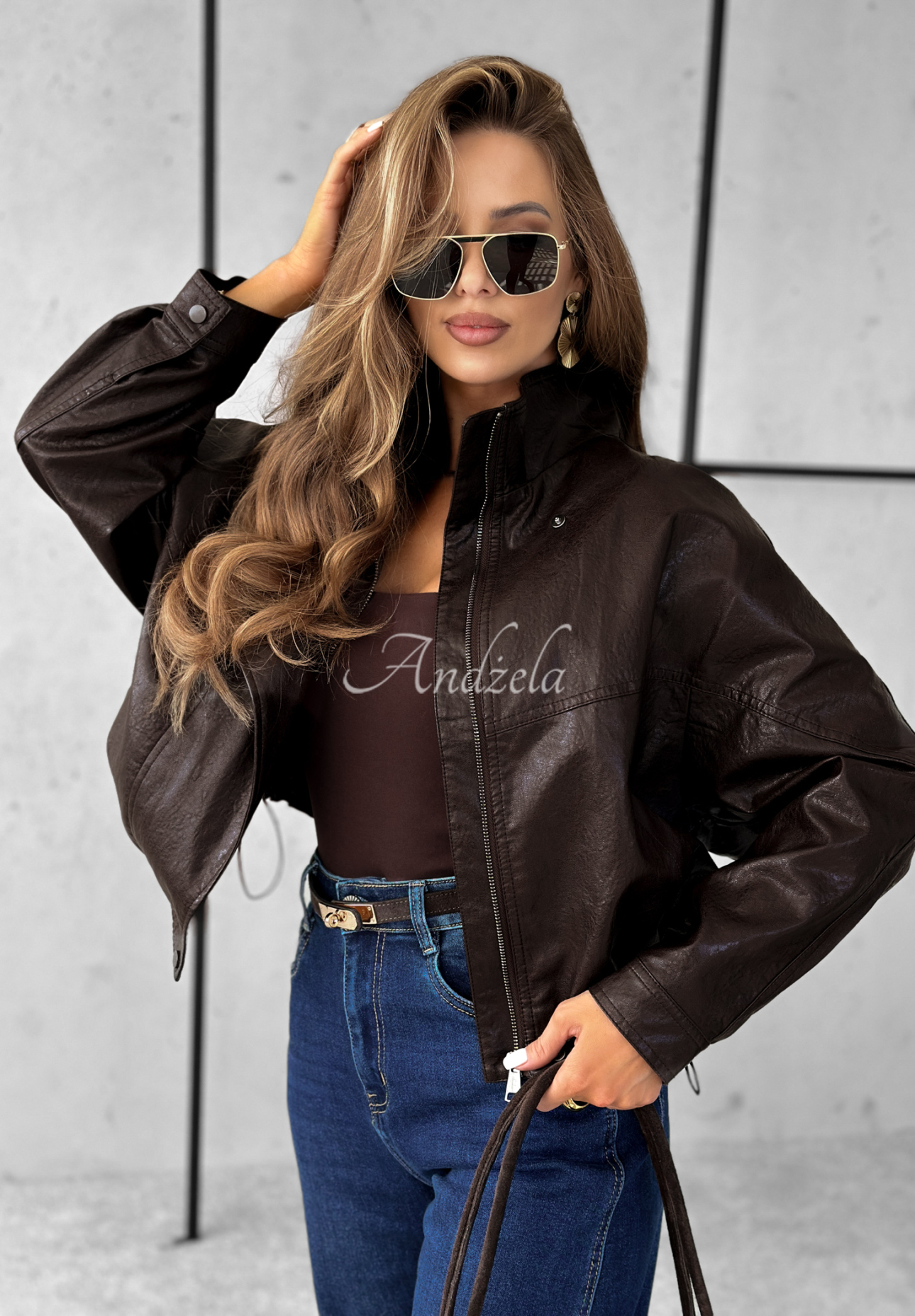 Bikerjacke aus Leder All Yours Now Schokoladenbraun