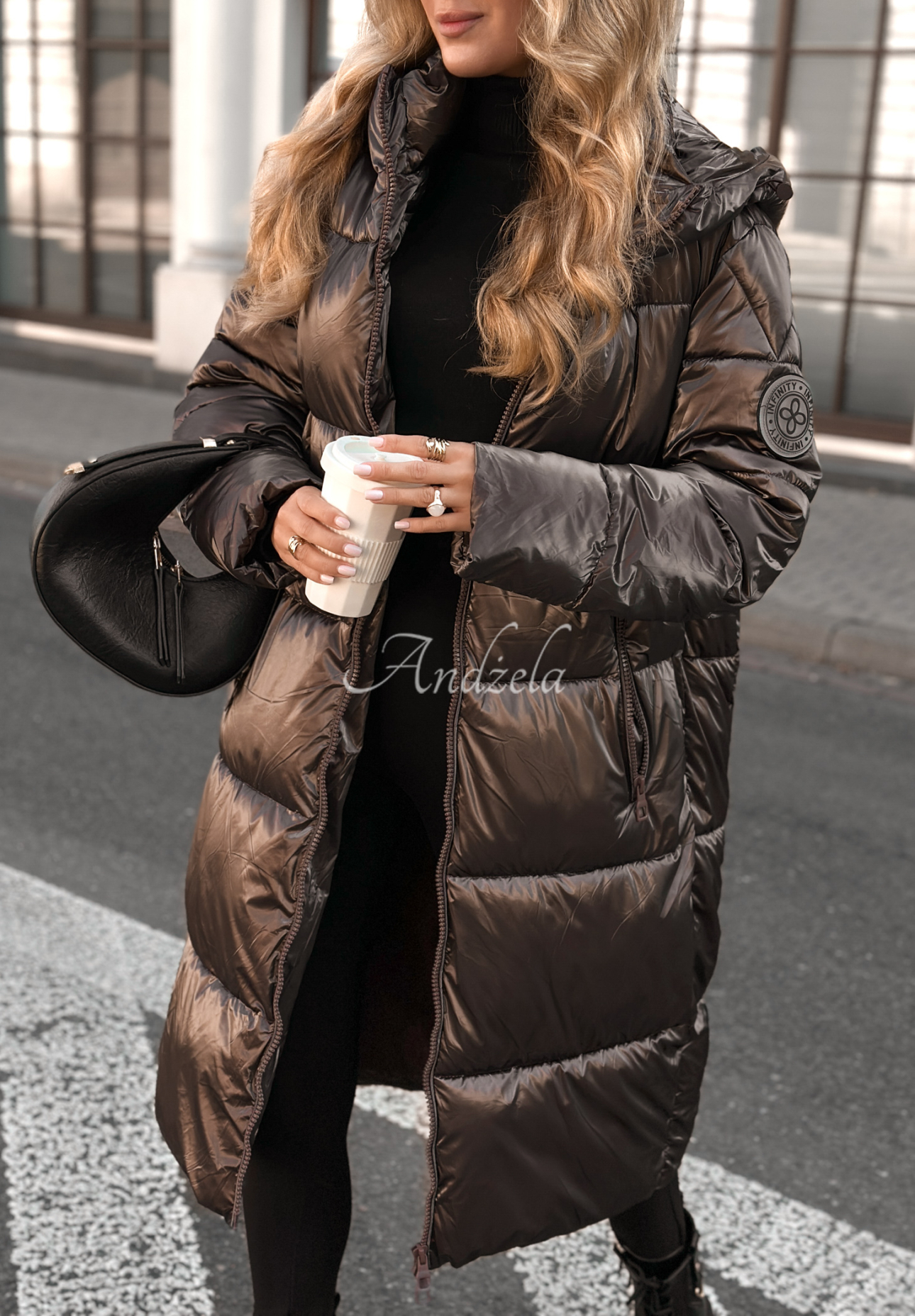 Lange Steppjacke Infinity Schokoladenbraun