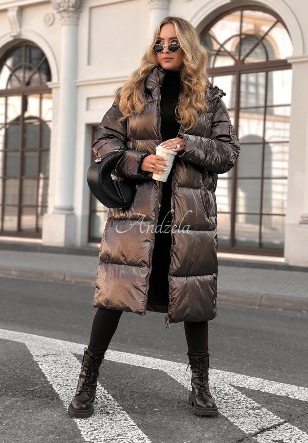 Lange Steppjacke Infinity Schokoladenbraun