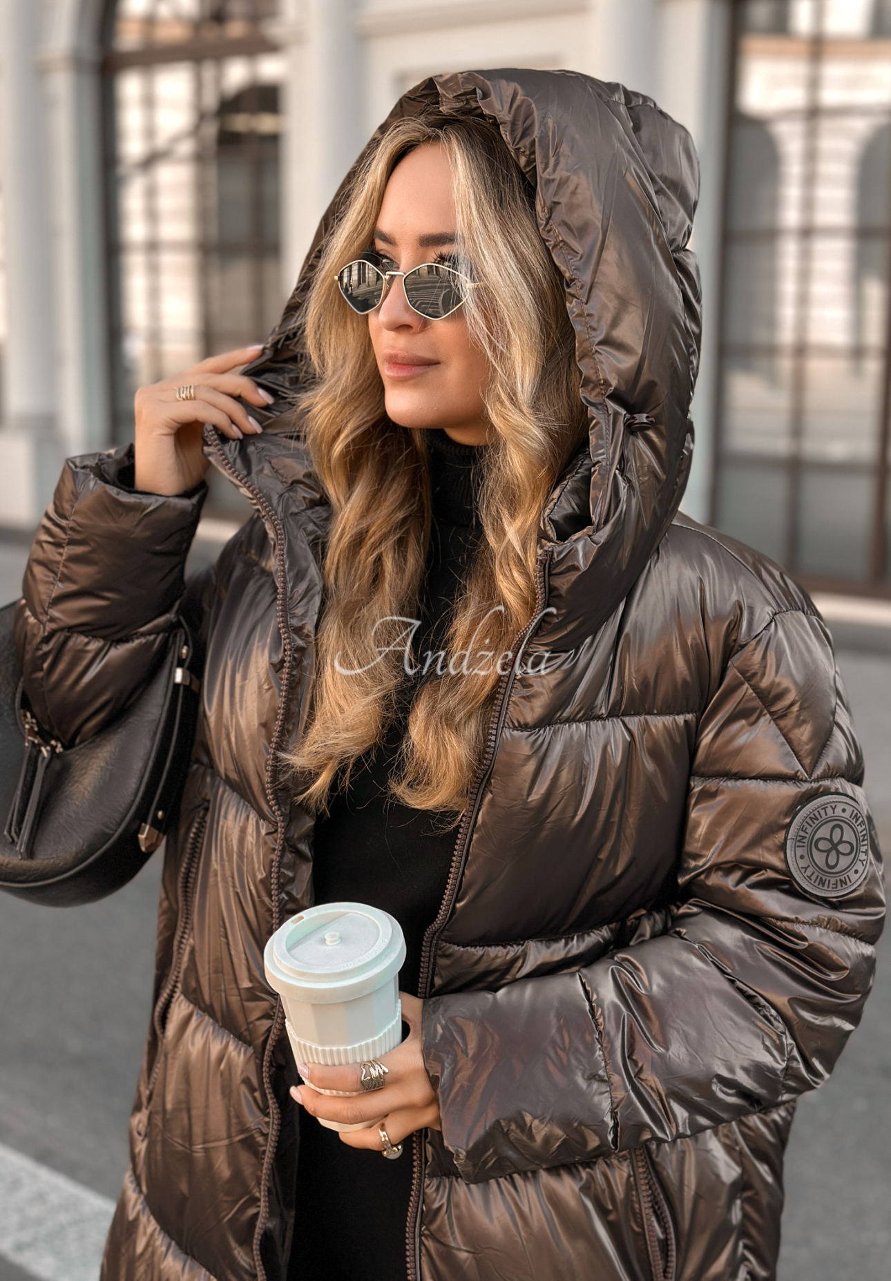 Lange Steppjacke Infinity Schokoladenbraun