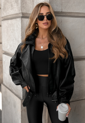 Leder-Bikerjacke Bitter Truth Schwarz