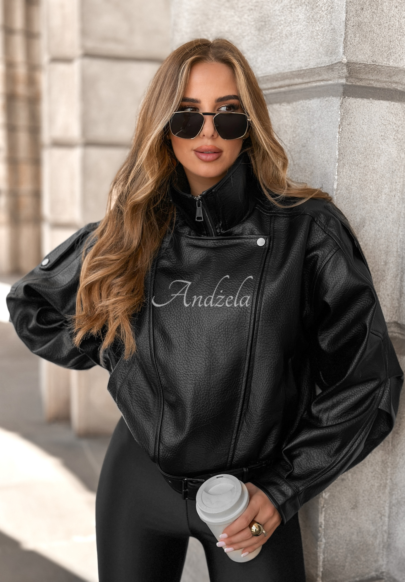 Leder-Bikerjacke Bitter Truth Schwarz