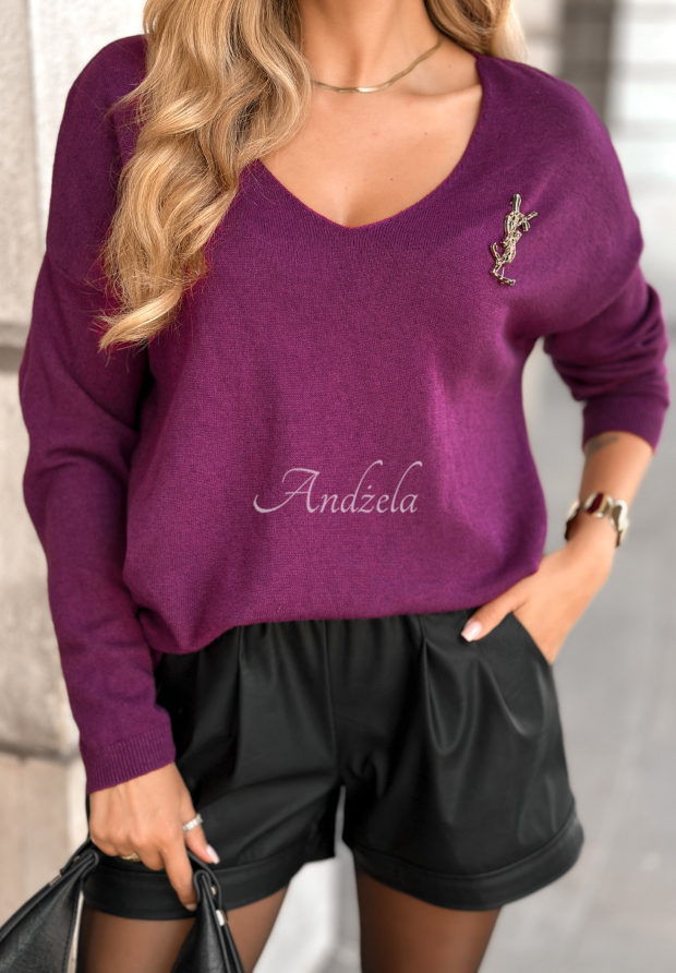 Leichter Pullover mit Ausschnitt Sensibility Pflaumenfarbe
