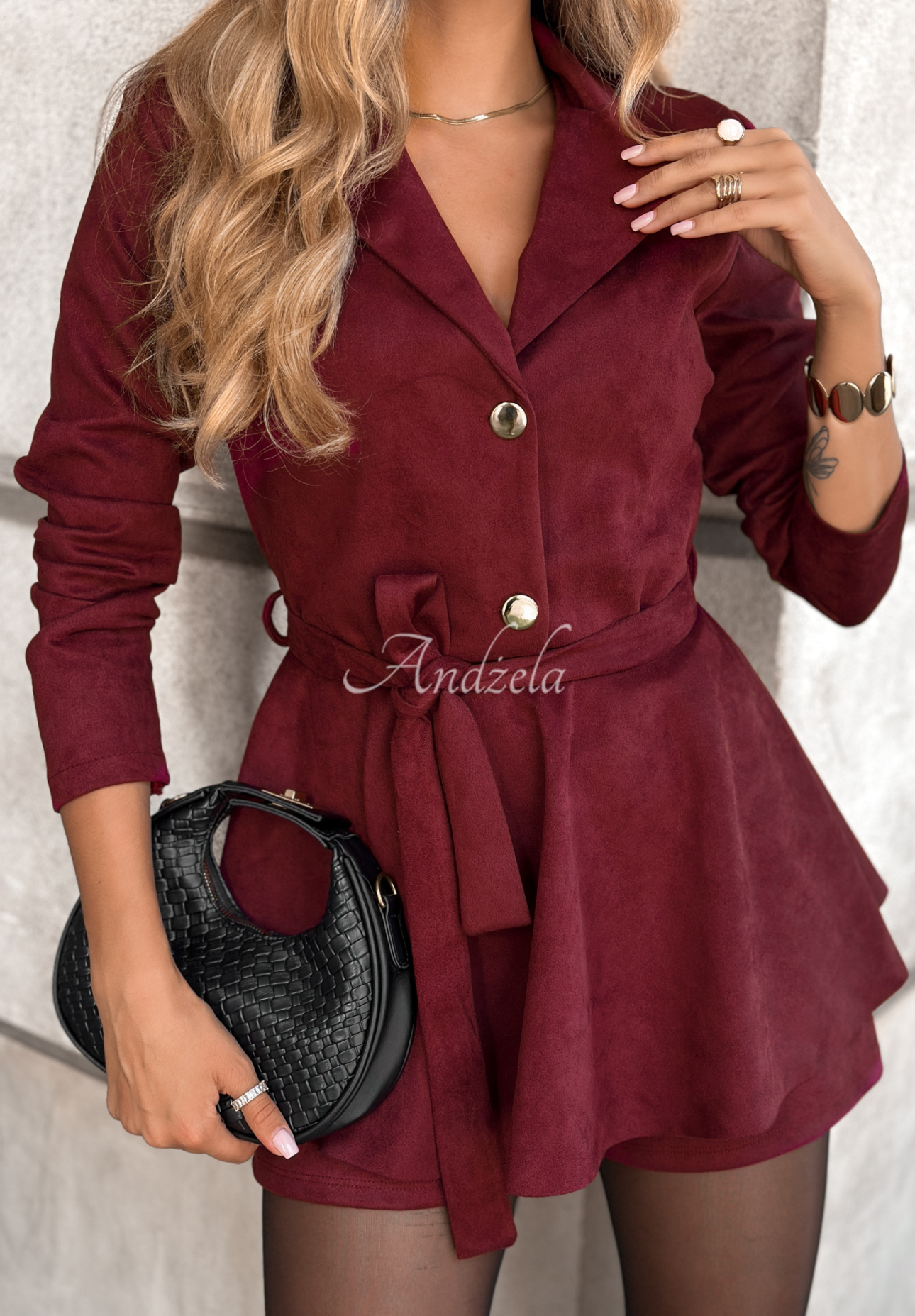 Wildleder-Jumpsuit mit Gürtel Night Like This Burgunderrot