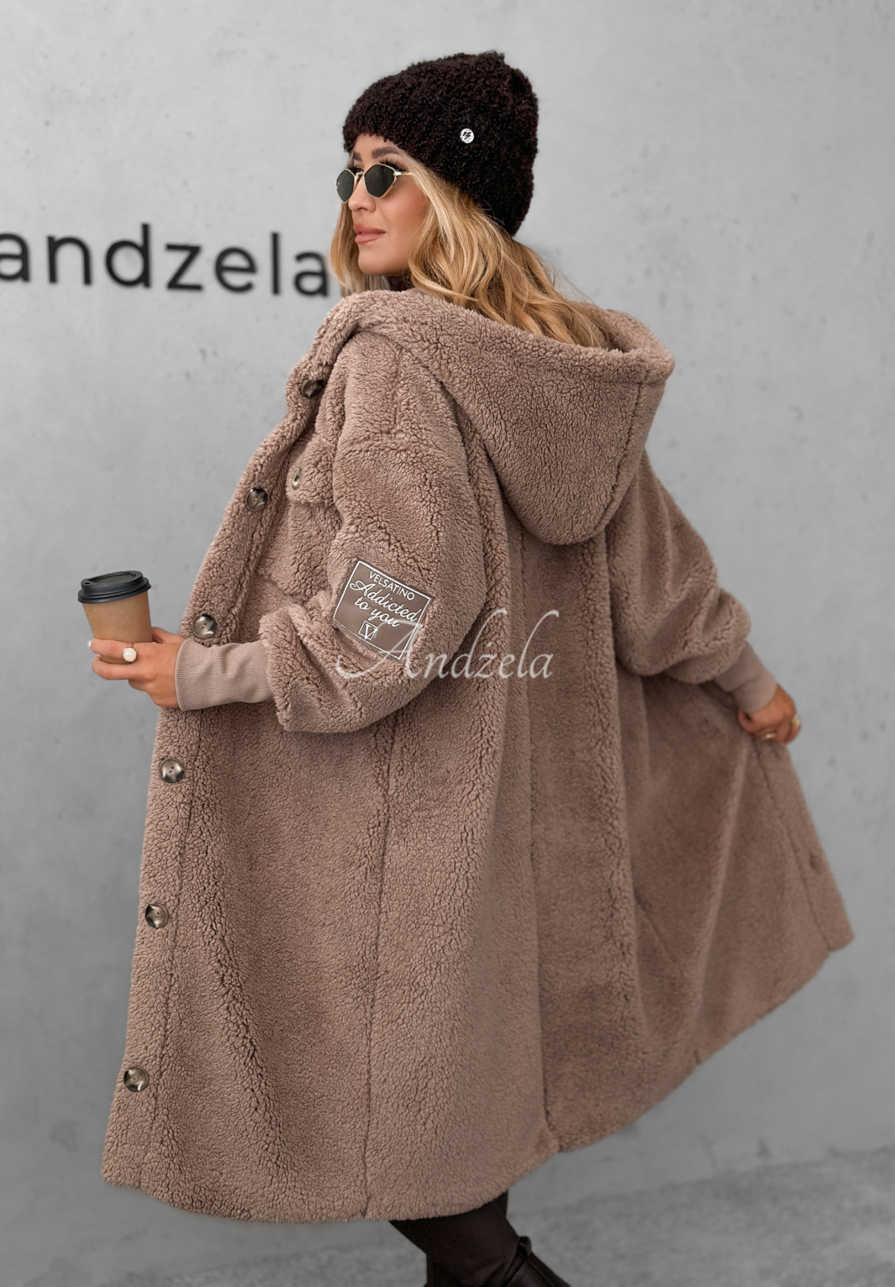 Langer Schaffellmantel Just Enough dunkelbeige