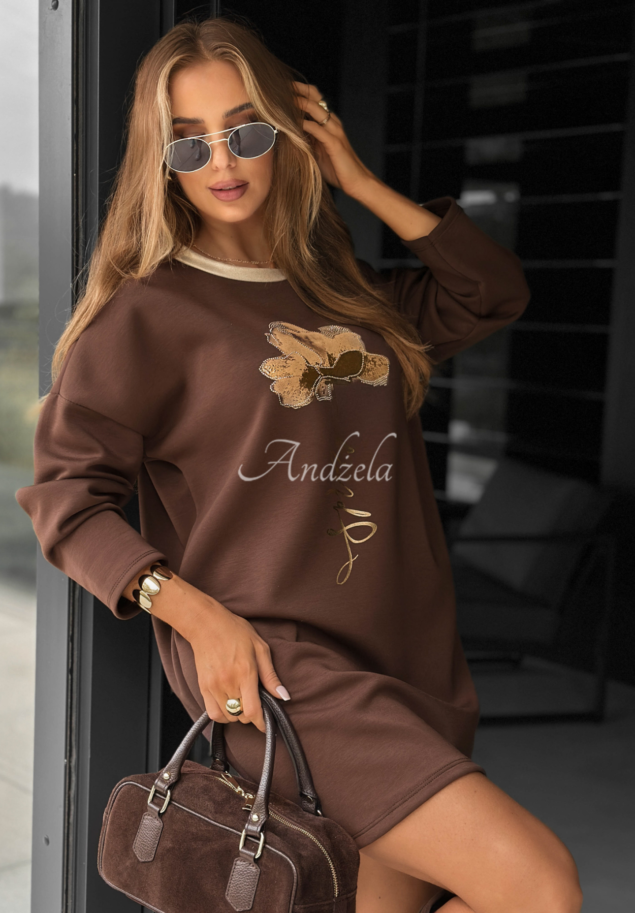 Bedrucktes Sweatshirtkleid Little Things Schokoladenbraun