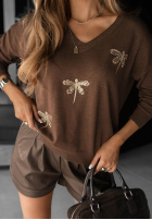Pullover z aplikacją Delicate Wings Schokoladenbraun