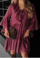 Kleid z tencelu z falbankami He Forgot Burgunderrot