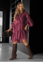 Kleid z tencelu z falbankami He Forgot Burgunderrot