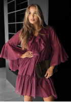 Kleid z tencelu z falbankami He Forgot Burgunderrot
