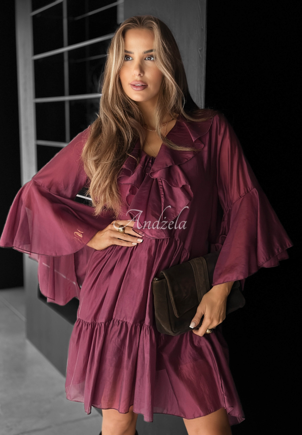 Tencel-Kleid mit R&uuml;schen He Forgot Burgunderrot