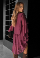 Kleid z tencelu z falbankami He Forgot Burgunderrot