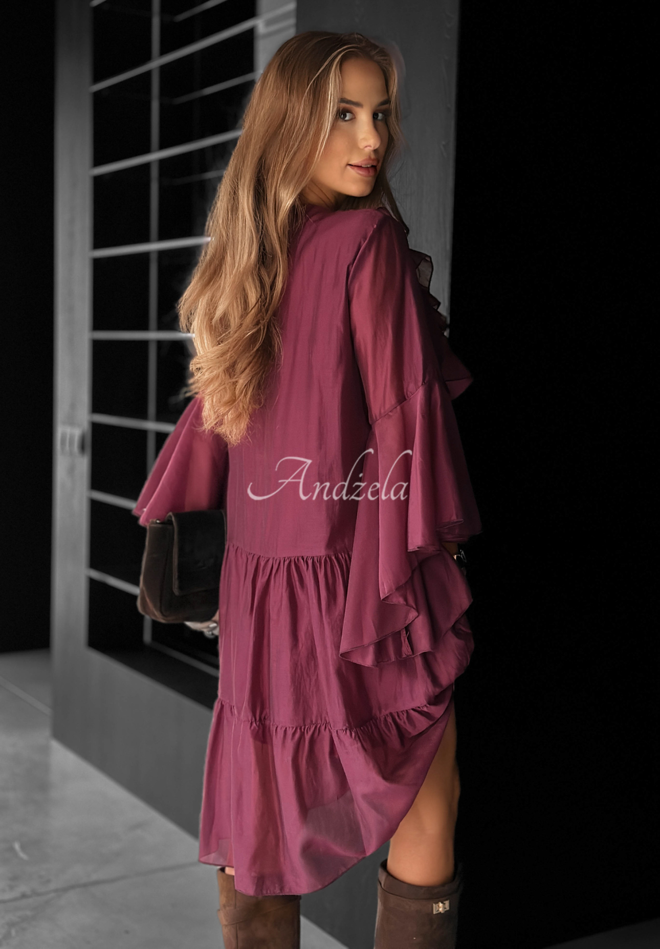 Tencel-Kleid mit Rüschen He Forgot Burgunderrot