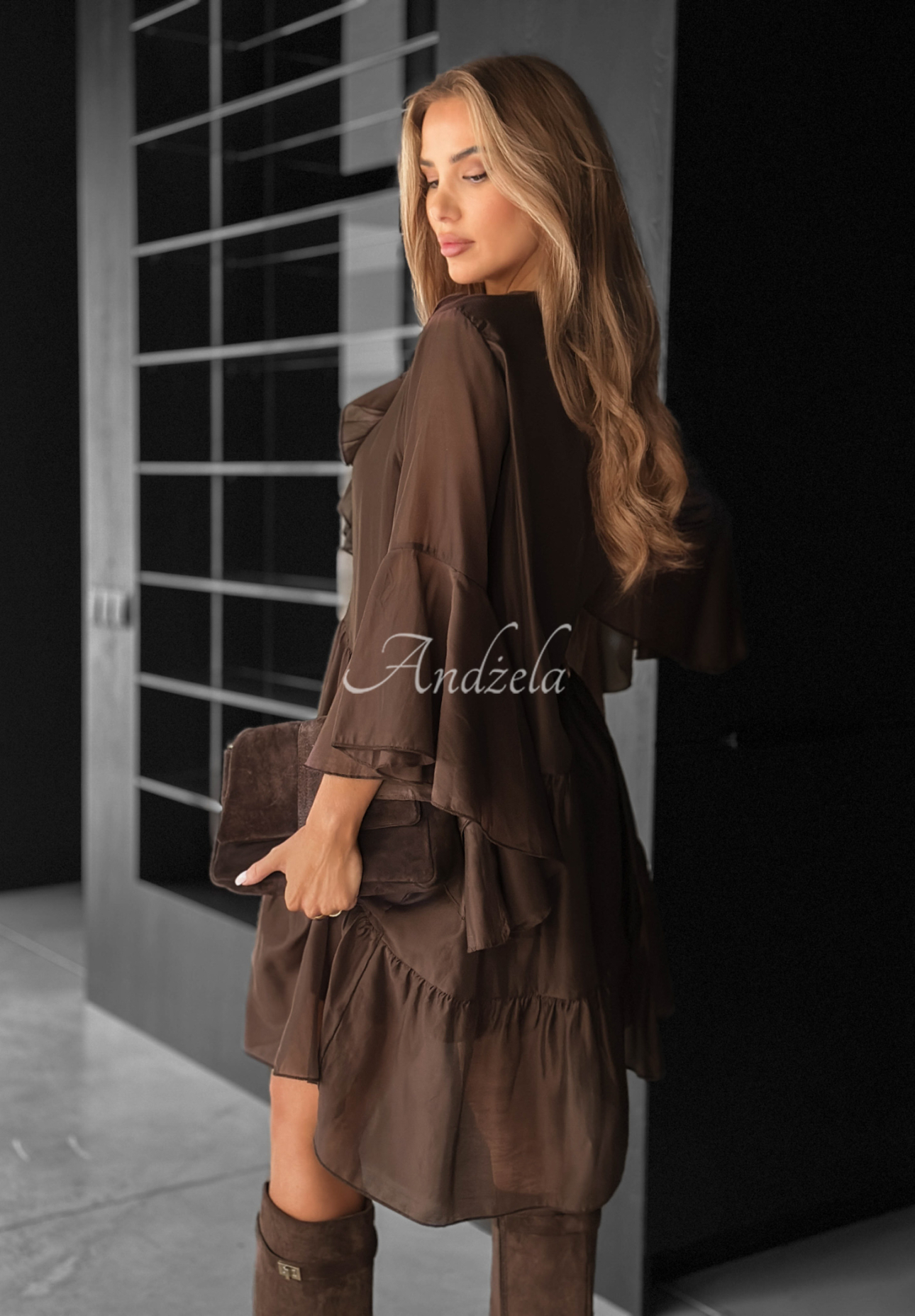 Tencel-Kleid mit Rüschen He Forgot  Schokoladenbraun
