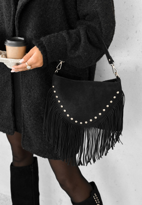 Wildledertasche mit Fransen Hold This Moment Schwarz