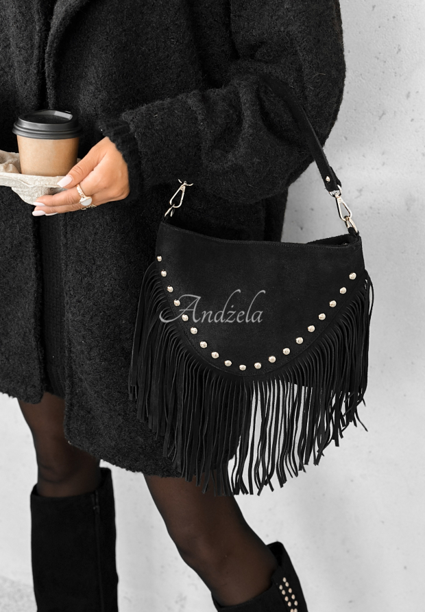 Wildledertasche mit Fransen Hold This Moment Schwarz