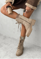 Sznurowane zamszowe Stiefeletten z kryształkami Miles Of Style Beige