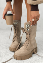 Wildleder-Stiefeletten zum Schnüren mit Kristallen Miles Of Style Beige