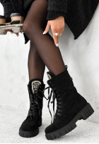 Sznurowane zamszowe Stiefeletten z kryształkami Miles Of Style Schwarz