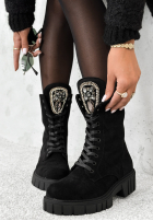 Wildleder-Stiefeletten zum Schnüren mit Kristallen Miles Of Style Schwarz