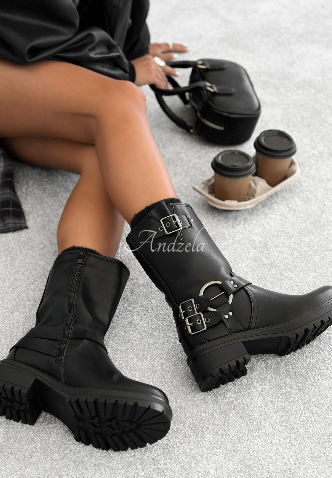 Lederstiefeletten mit Schnallen These Cold Days Schwarz