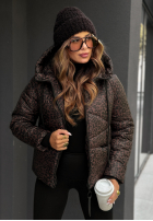 Krótka pikowana Jacke w panterkę Not Impressed Schokoladenbraun