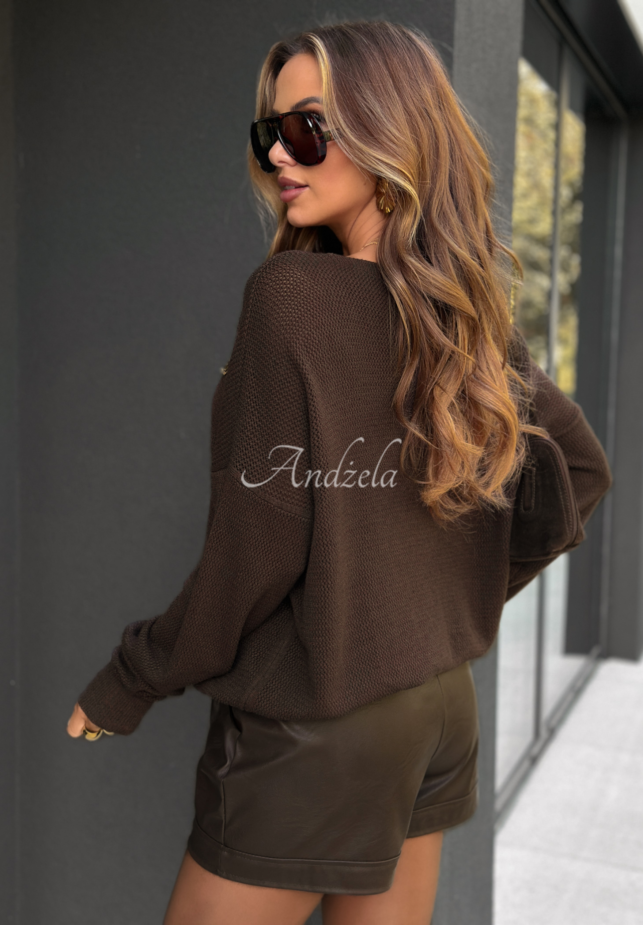Viskosepullover mit Spitze Delete Pics Schokoladenbraun