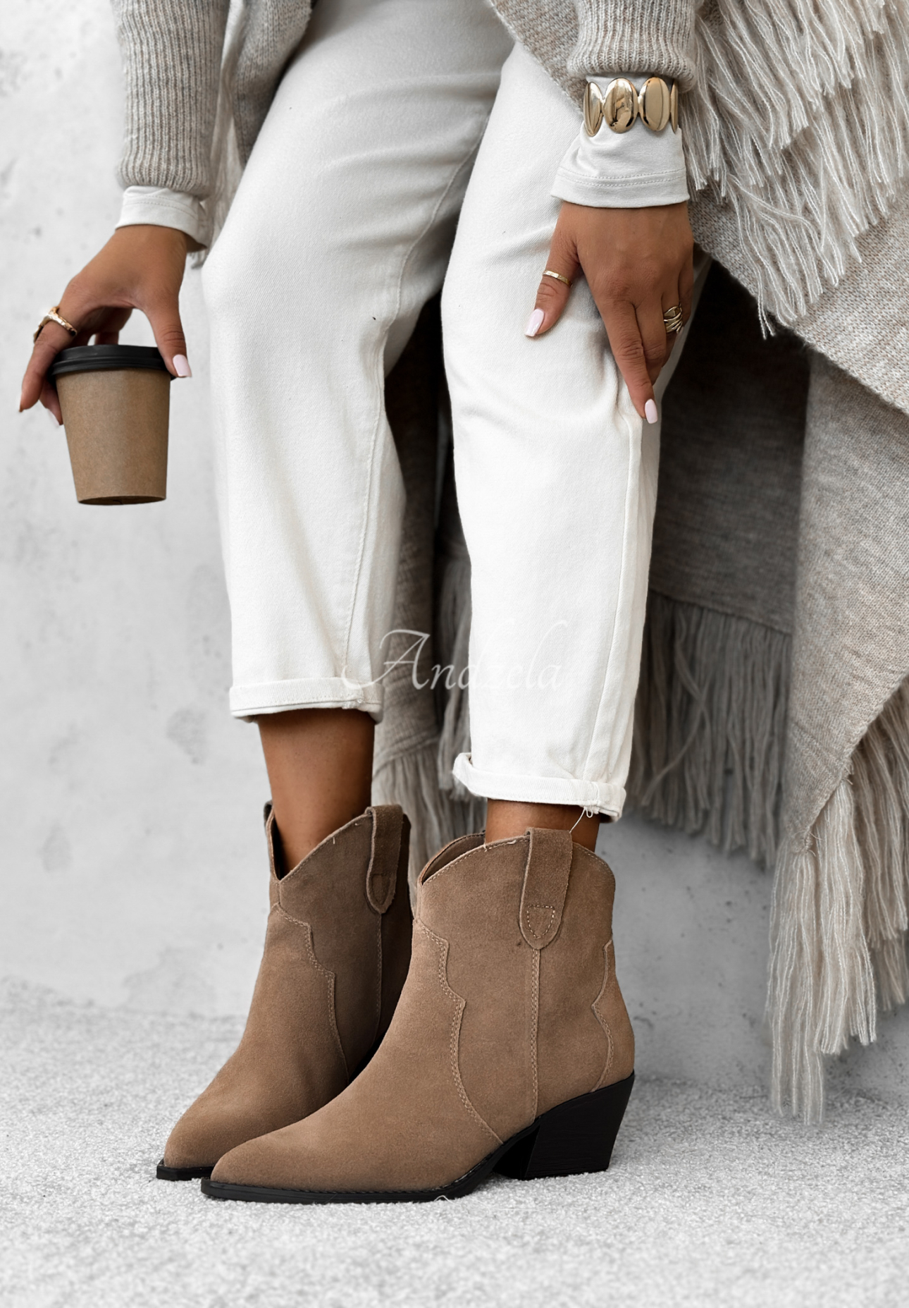 Cowboystiefel aus Wildleder Long Stories Beige