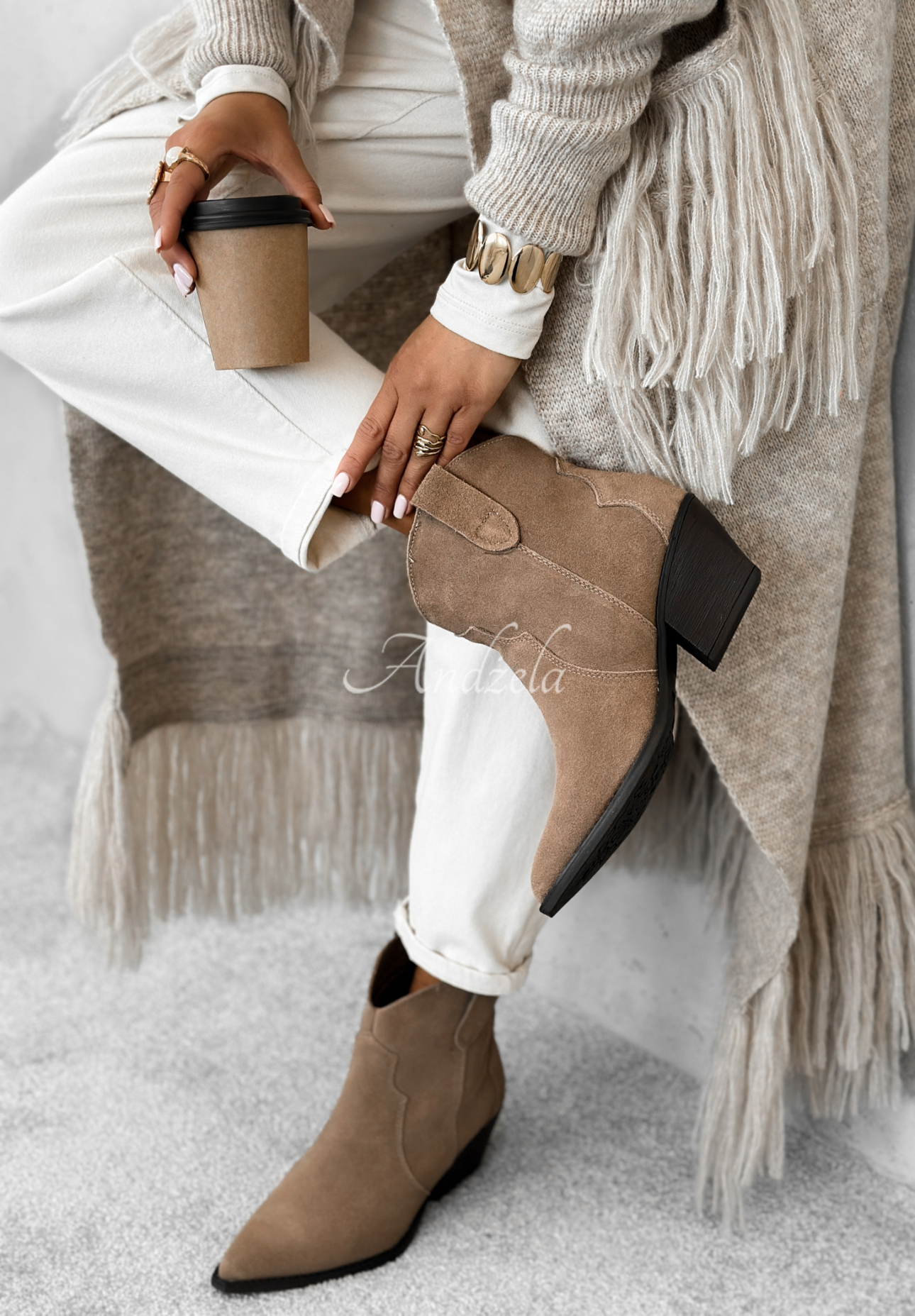Cowboystiefel aus Wildleder Long Stories Beige