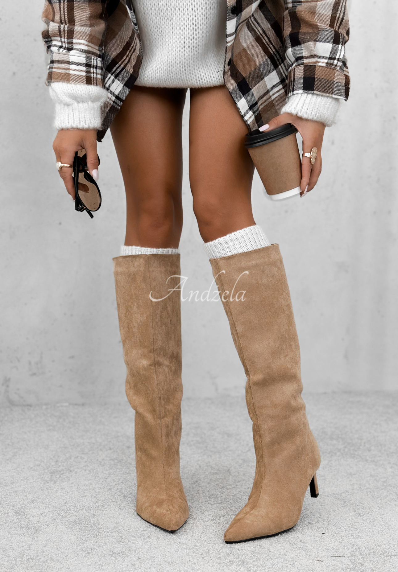 Wildlederstiefel mit hohen Absätzen Autumn Divas Beige