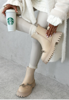 Skórzane Stiefeletten z łańcuszkiem Colder Nights Beige