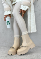 Skórzane Stiefeletten z łańcuszkiem Colder Nights Beige